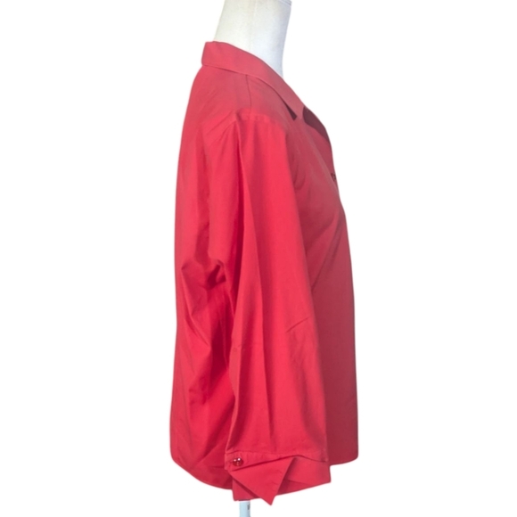 Vtg Talbots Red Shirt Fitted Button Down Tunic Cotton Notched Collar Sz 12 - Picture 6 of 8